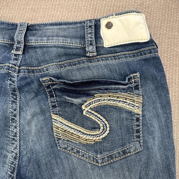 Silver Y2K low rise stretch jeans cropped Suki distressed embellished pockets - Picture 7 of 7